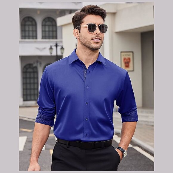 Men's Dress Shirts Long Sleeve Royal Blue - Picture 5 of 8